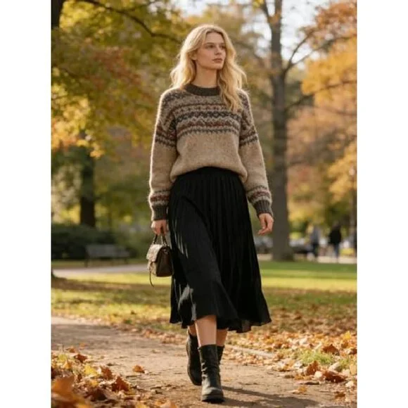 Women's Pleated Chiffon Skirt Elastic Waist A-Line Midi - Picture 4 of 8